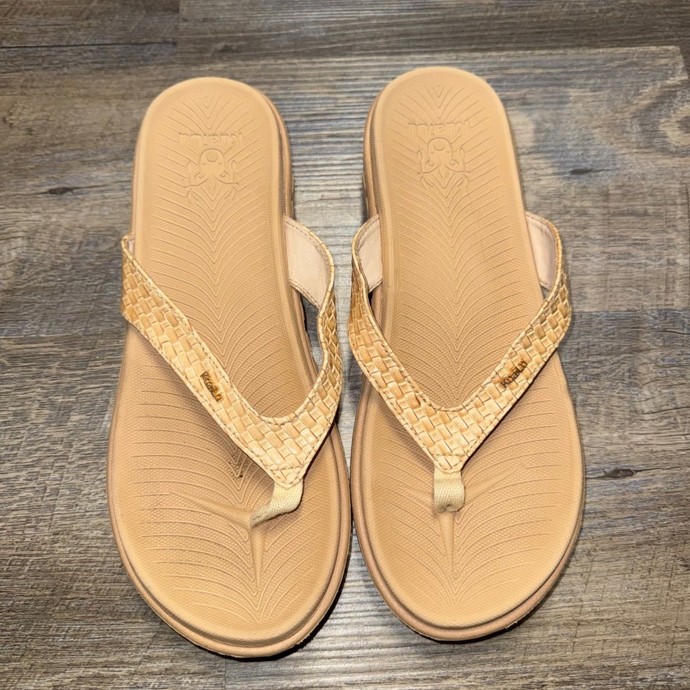 KuaiLu Womens Size 12 Orthotic Flip Flops Tan Beige Woven Arch Support Sandals